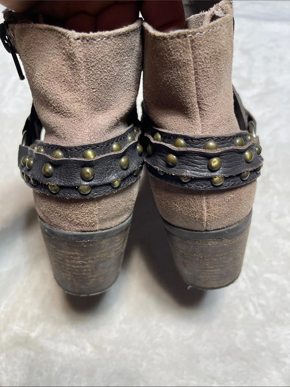 Crown Vintage Taupe Suede Studded Harness Ankle Boots Size 10